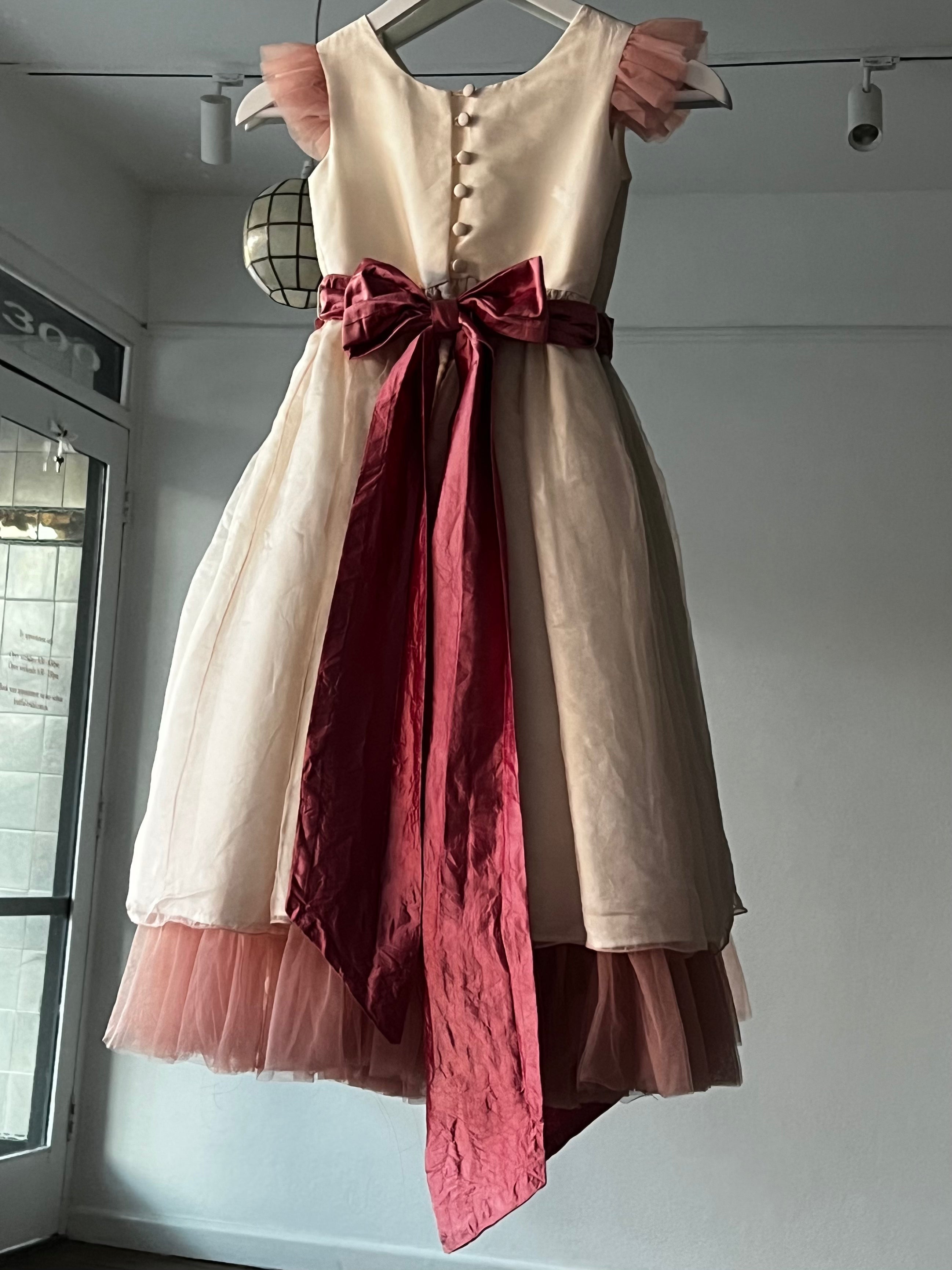 90s Organza Rouge Belt Flower Girl Dress