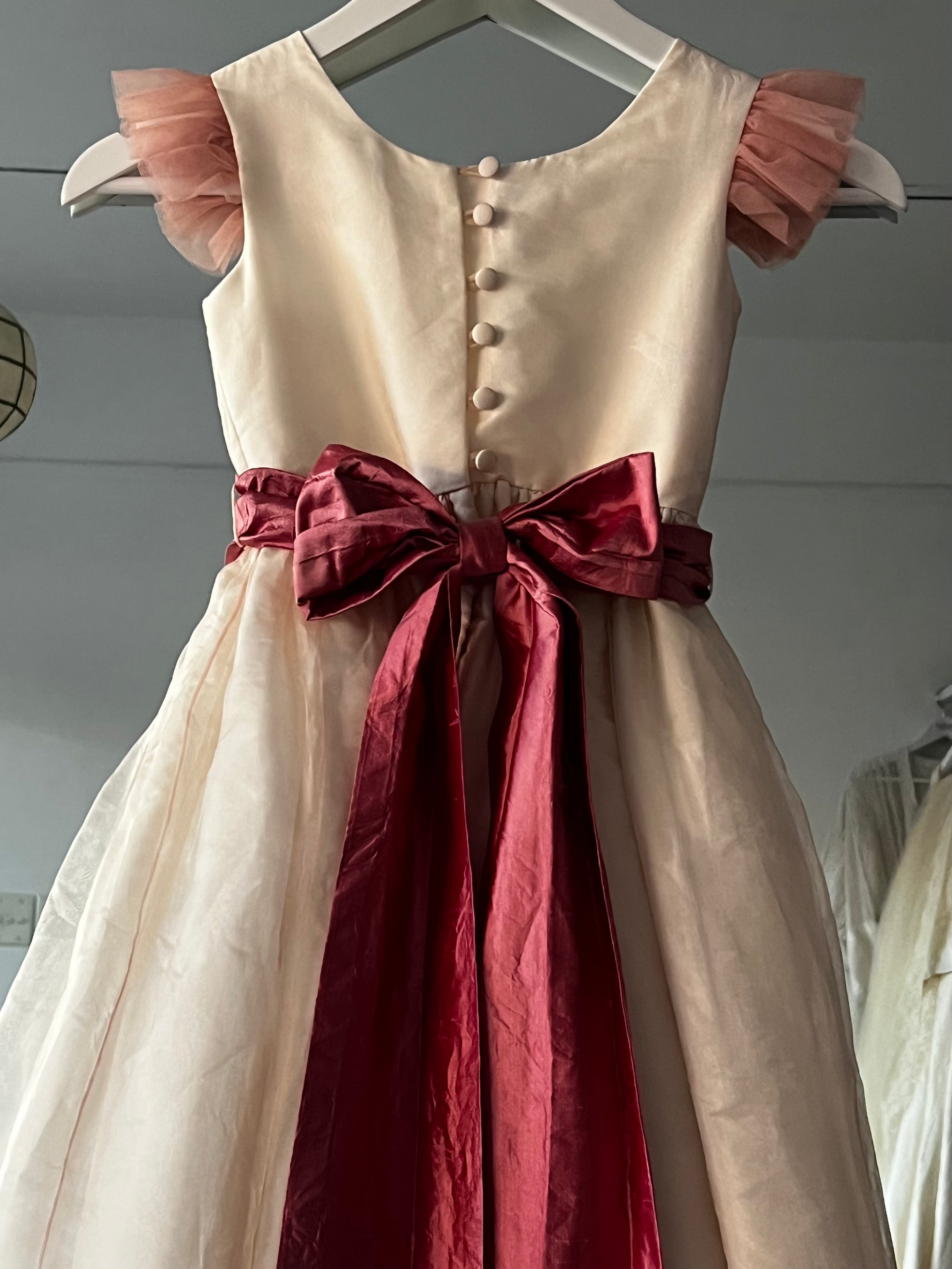 90s Organza Rouge Belt Flower Girl Dress