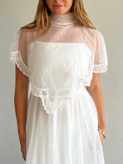 70s Flocked Polka Dot Spaghetti Strap Dress with Cape