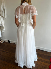 70s Flocked Polka Dot Spaghetti Strap Dress with Cape