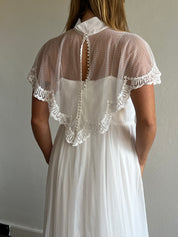 70s Flocked Polka Dot Spaghetti Strap Dress with Cape