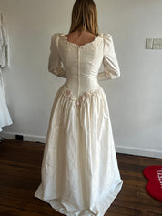 90s Silk Dupion Long Sleeve Rosette Dress