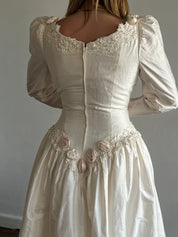 90s Silk Dupion Long Sleeve Rosette Dress