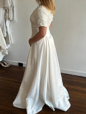90s Venice Lace Empire Waist Satin Skirt Dress