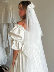 80s does 20s Juliet Cap Tulle Cathedral Veil