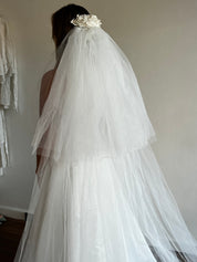70s Velvet and Venice Lace Headpiece Chapel Veil