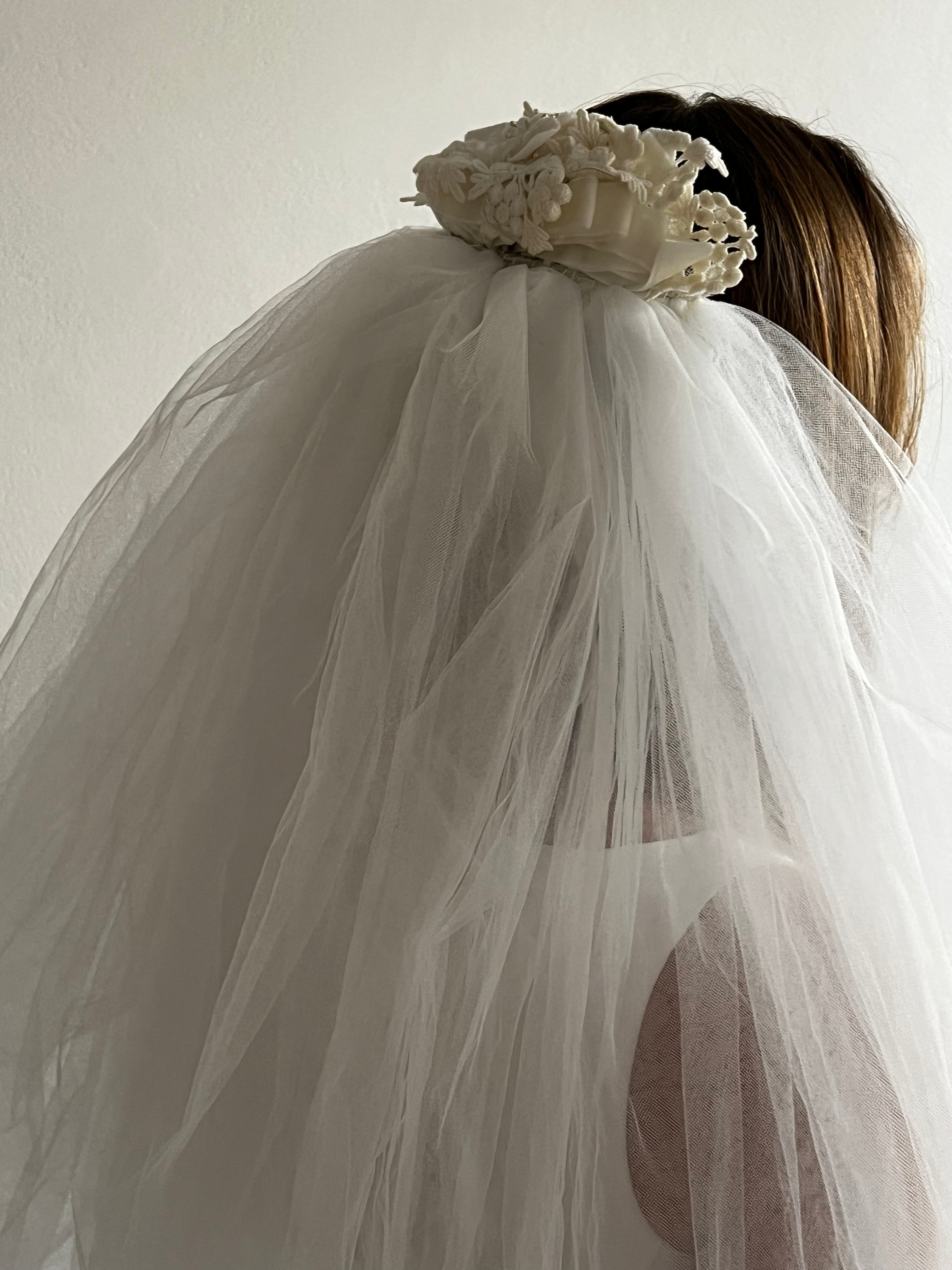 70s Velvet and Venice Lace Headpiece Chapel Veil