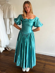 80s Teal Puff Sleeve Princess Dress