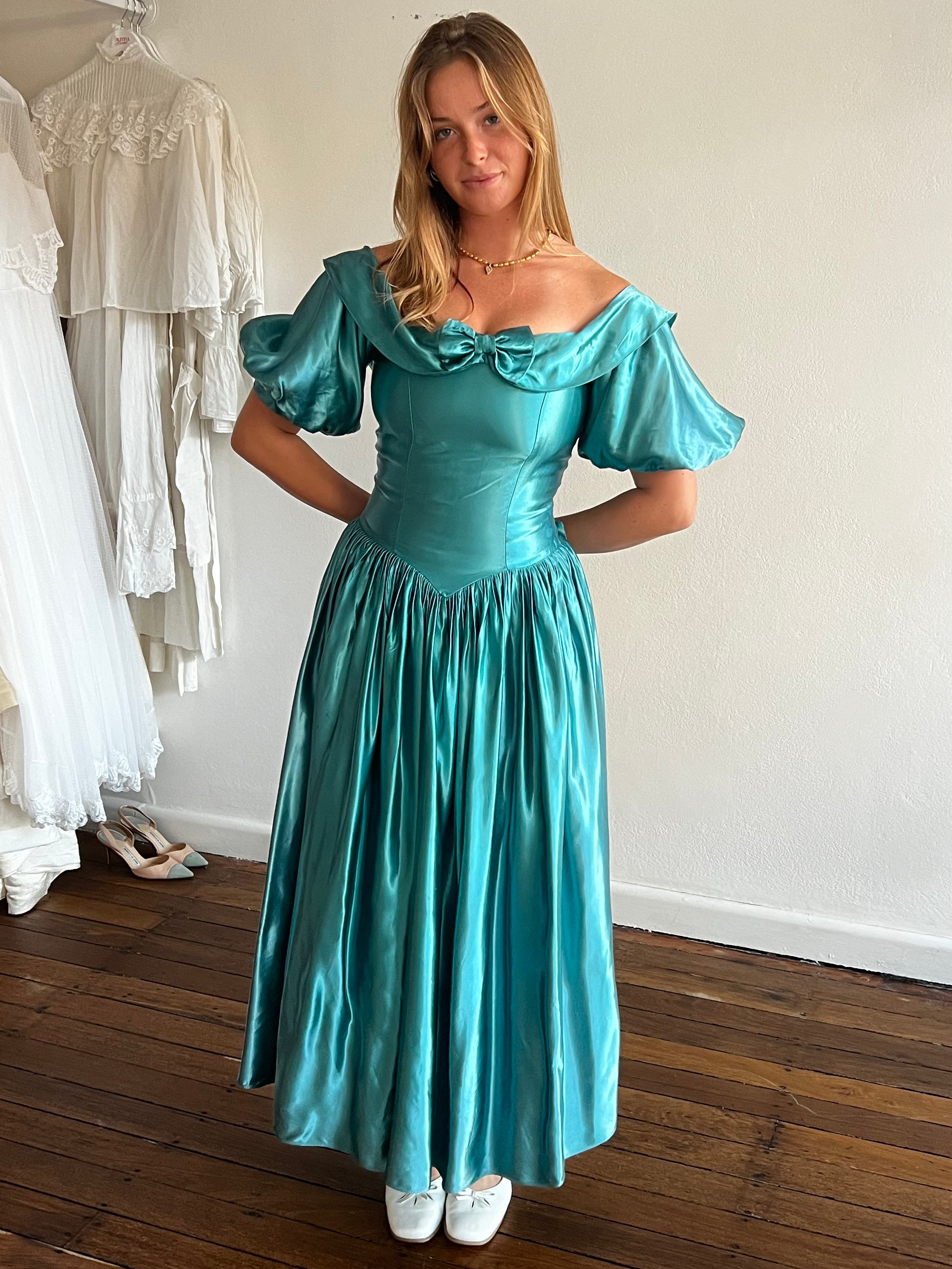 80s Teal Puff Sleeve Princess Dress