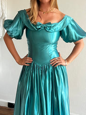 80s Teal Puff Sleeve Princess Dress