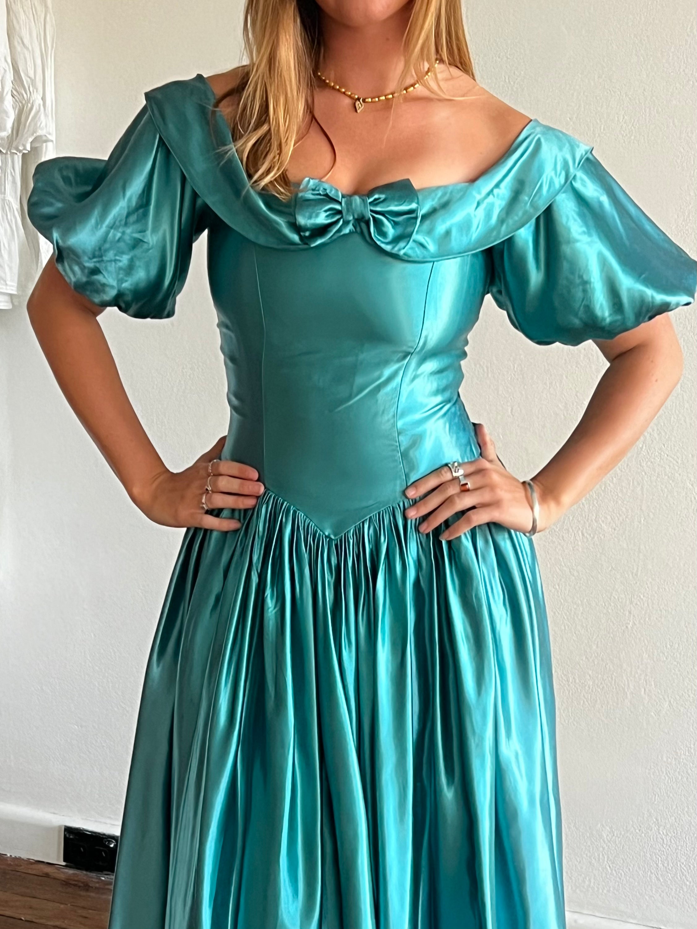 80s Teal Puff Sleeve Princess Dress