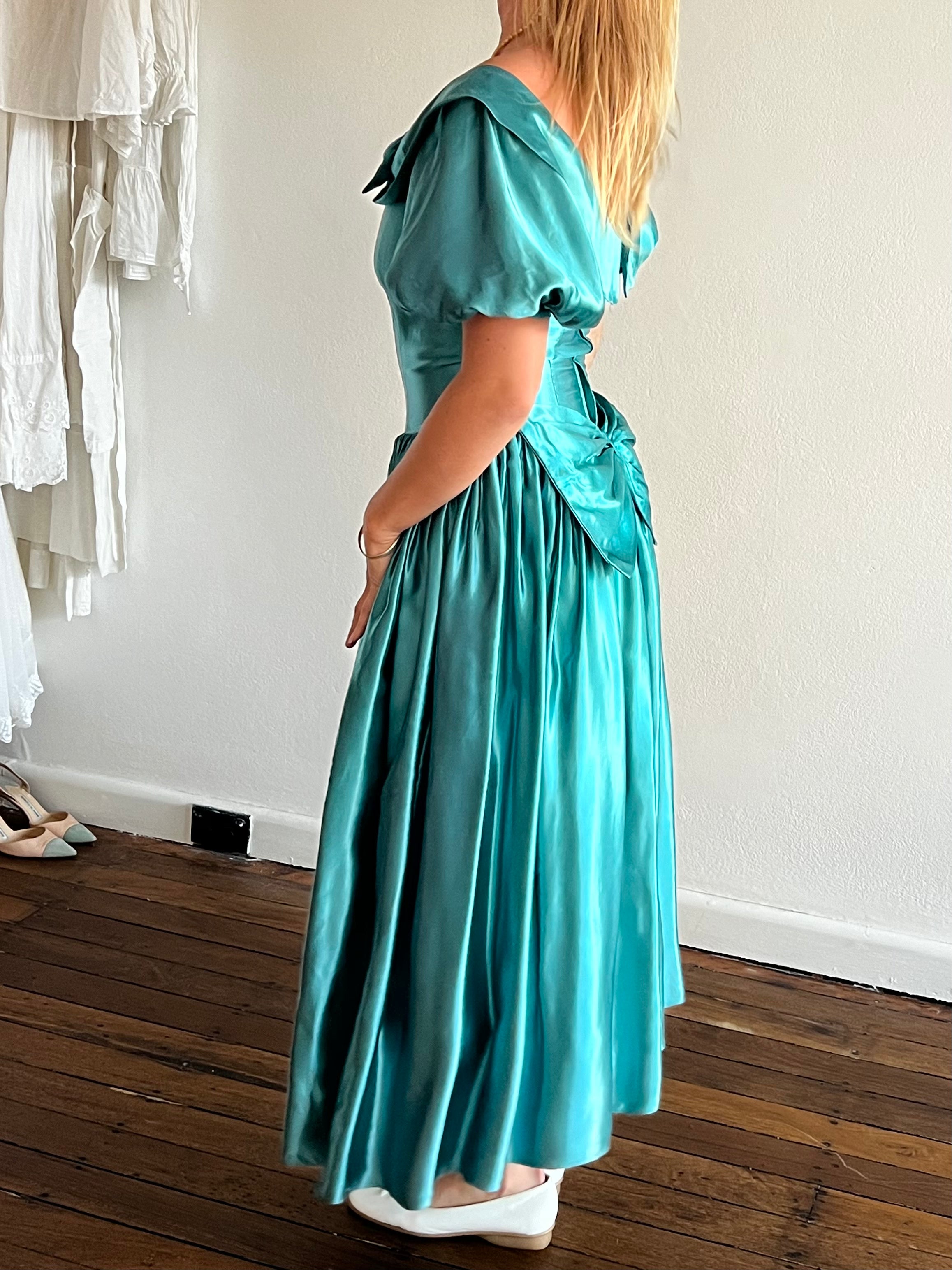 80s Teal Puff Sleeve Princess Dress