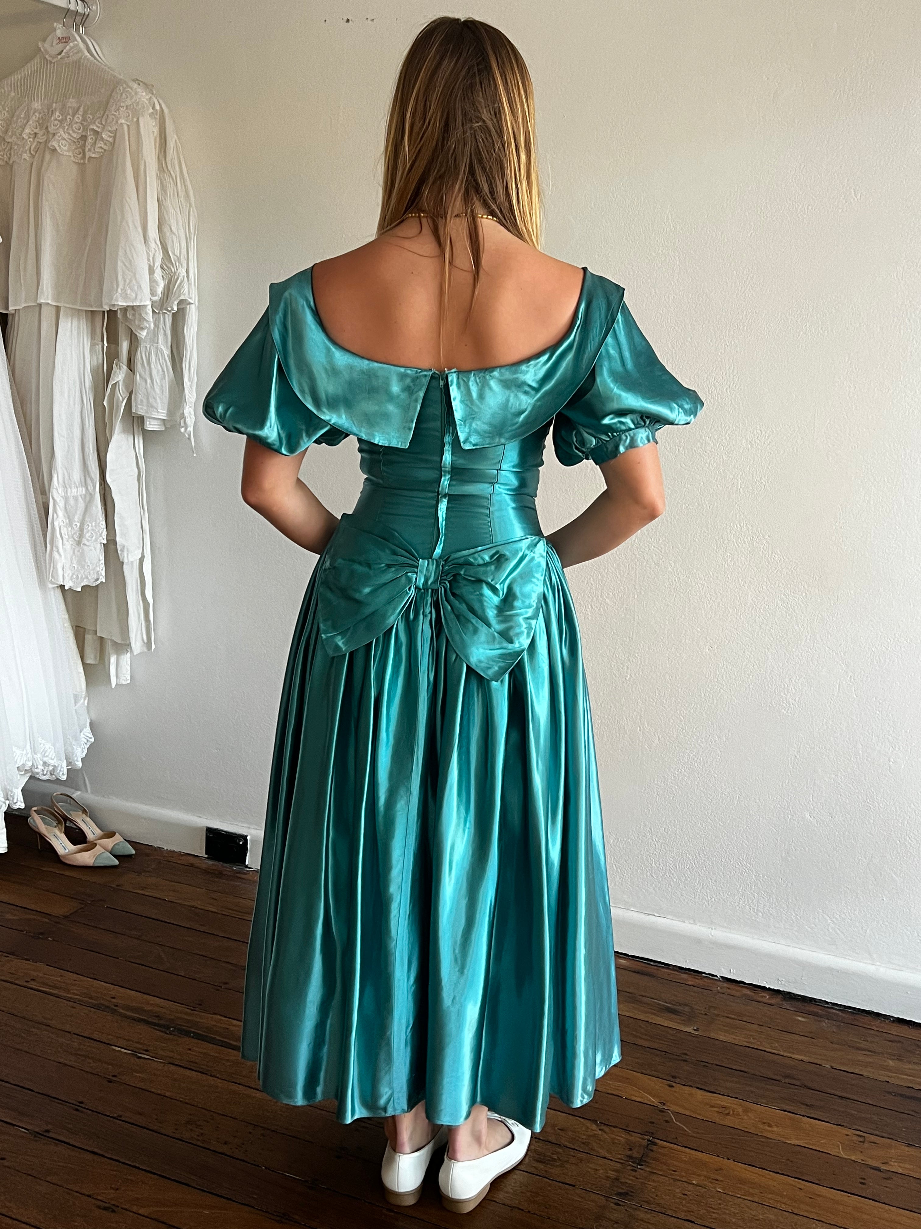 80s Teal Puff Sleeve Princess Dress
