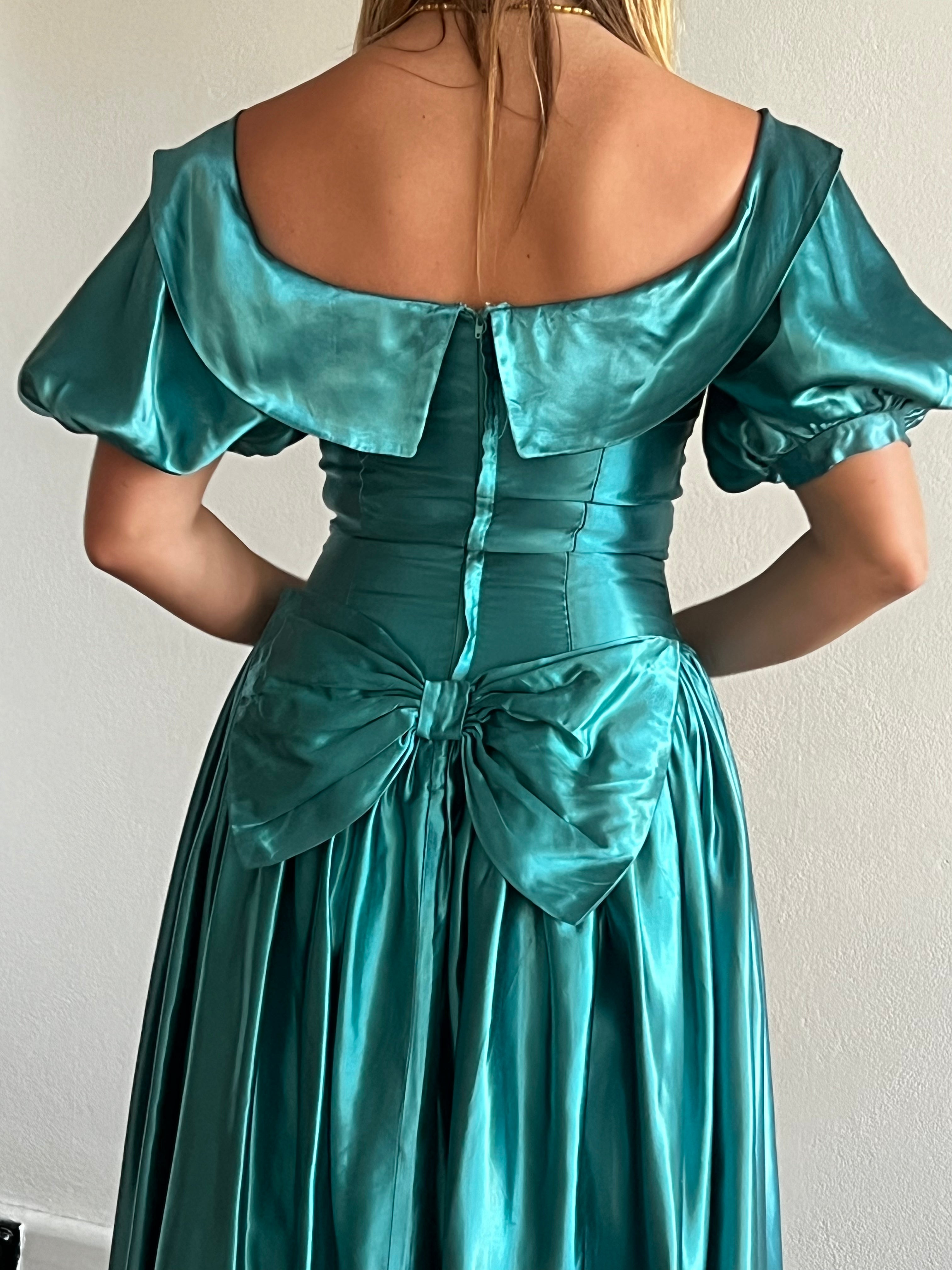 80s Teal Puff Sleeve Princess Dress