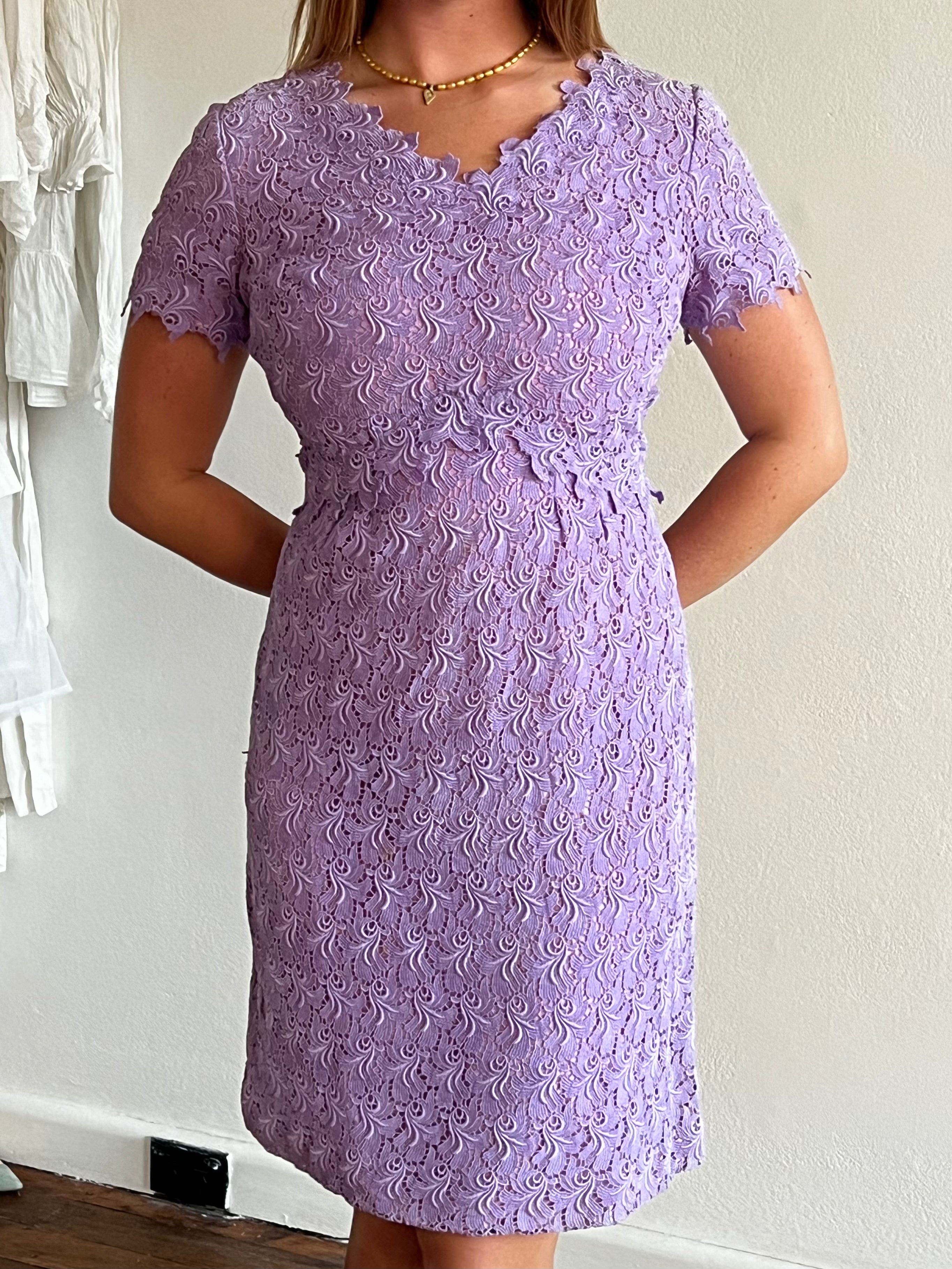 80s Lilac Guipure Lace Mini