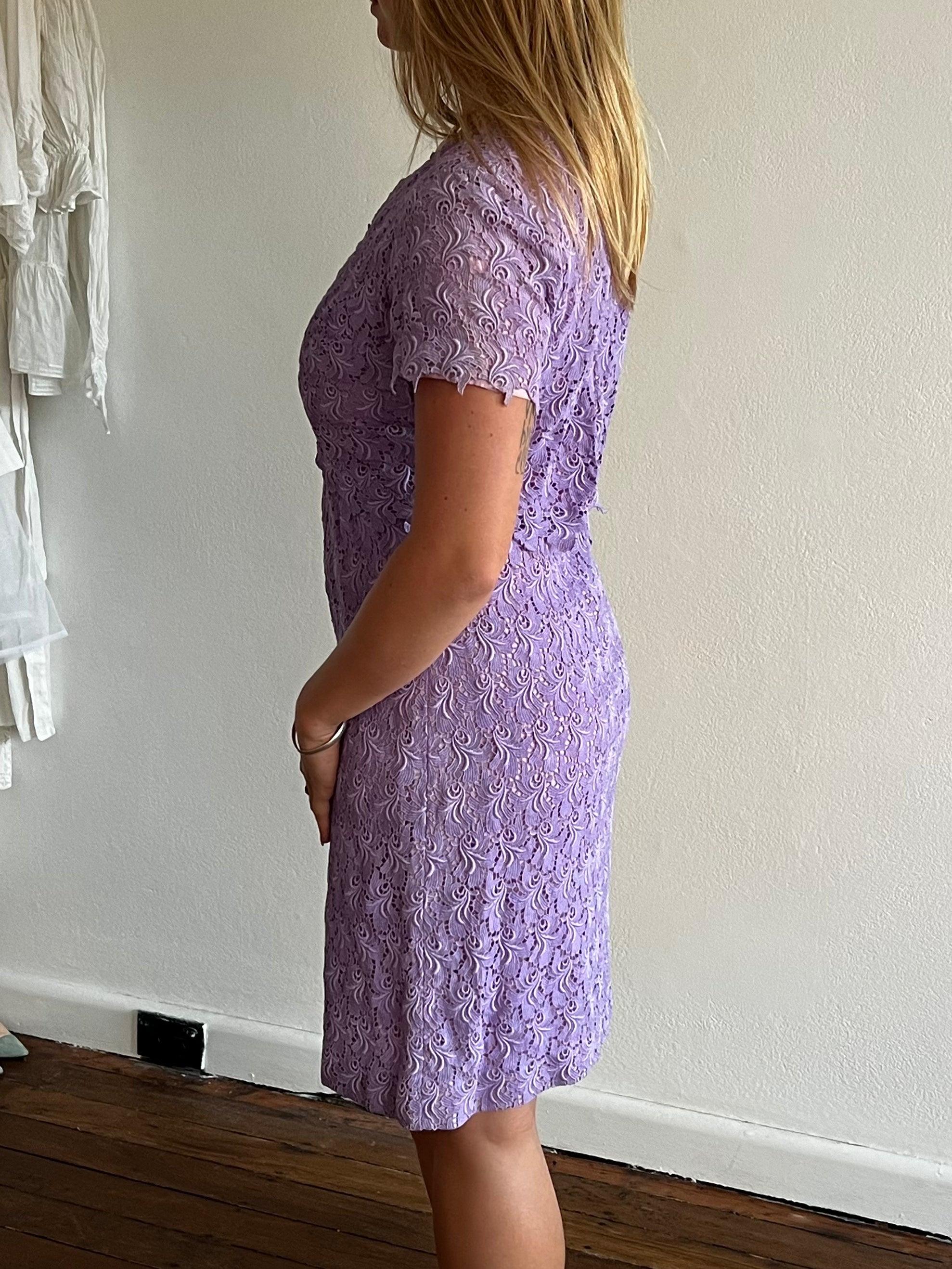 80s Lilac Guipure Lace Mini