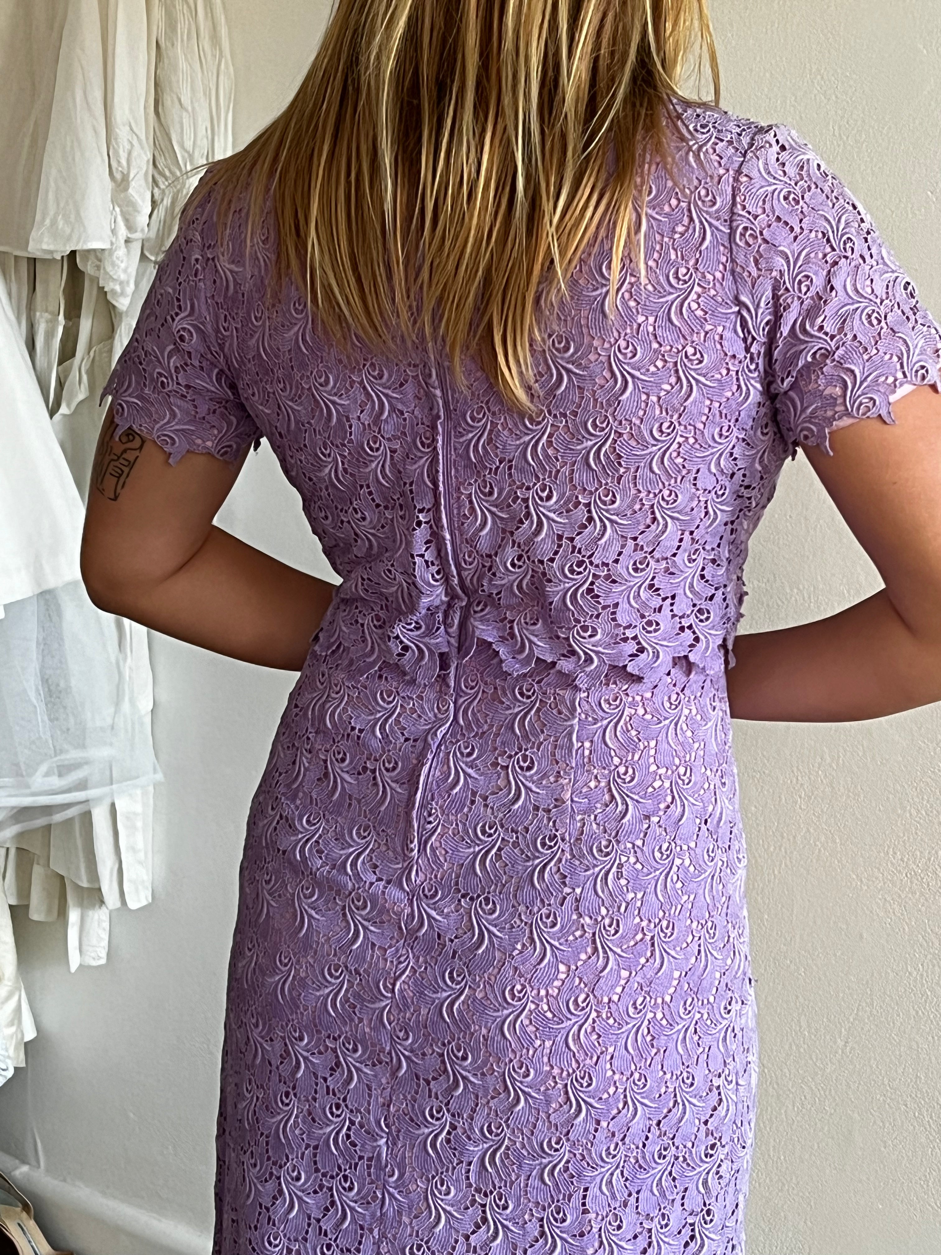 80s Lilac Guipure Lace Mini