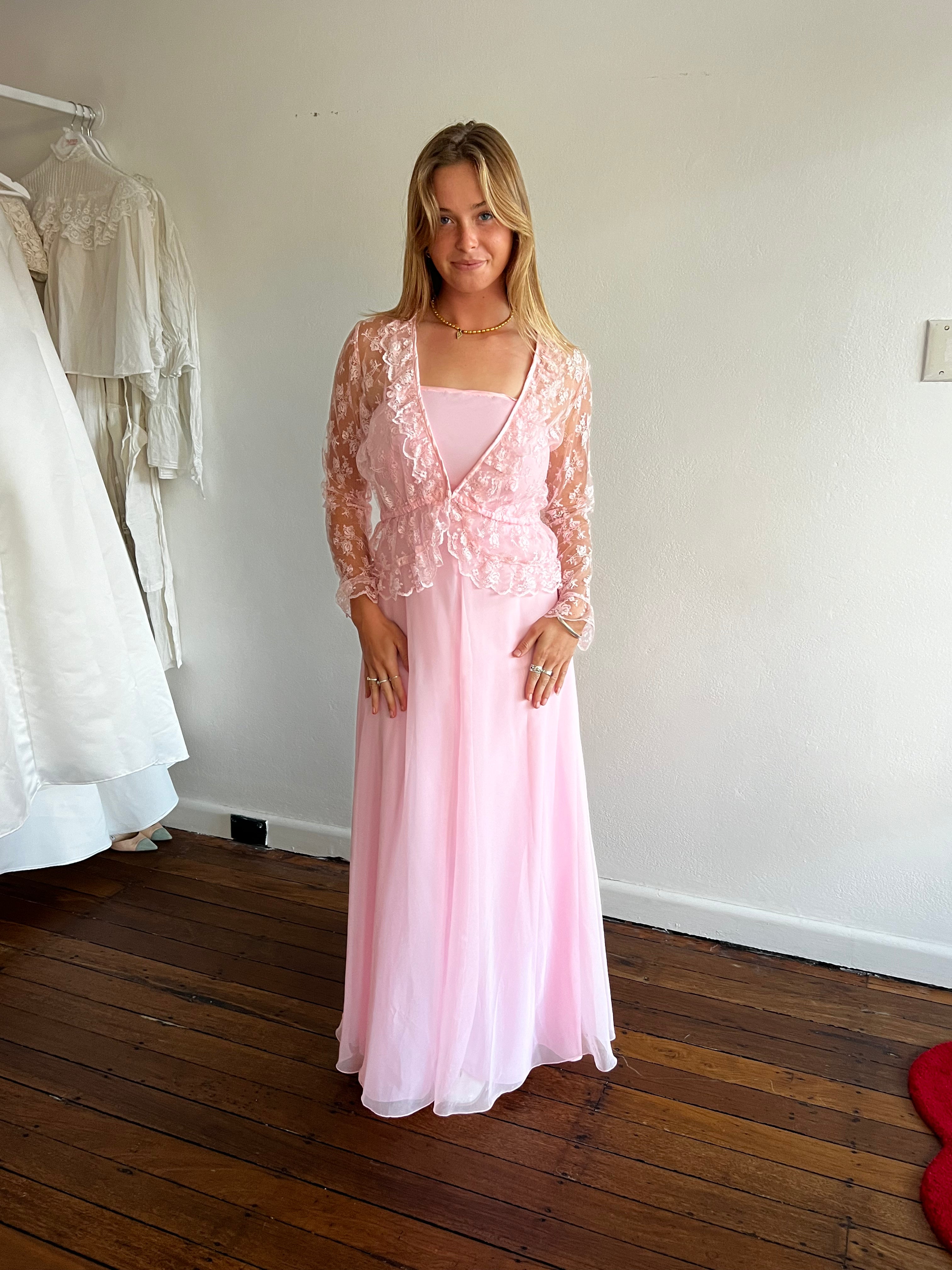 80s Pink Dress with Lace Bolero