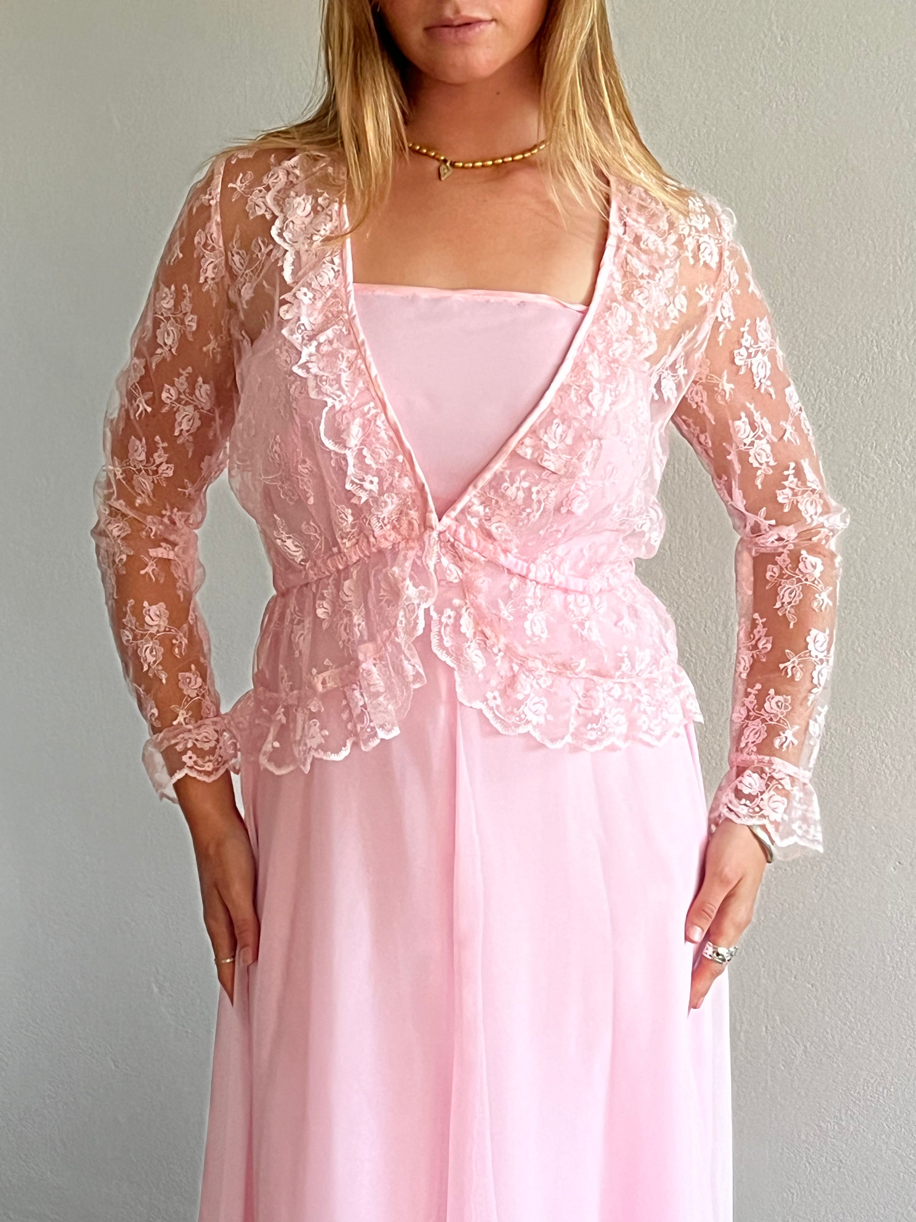 80s Pink Dress with Lace Bolero
