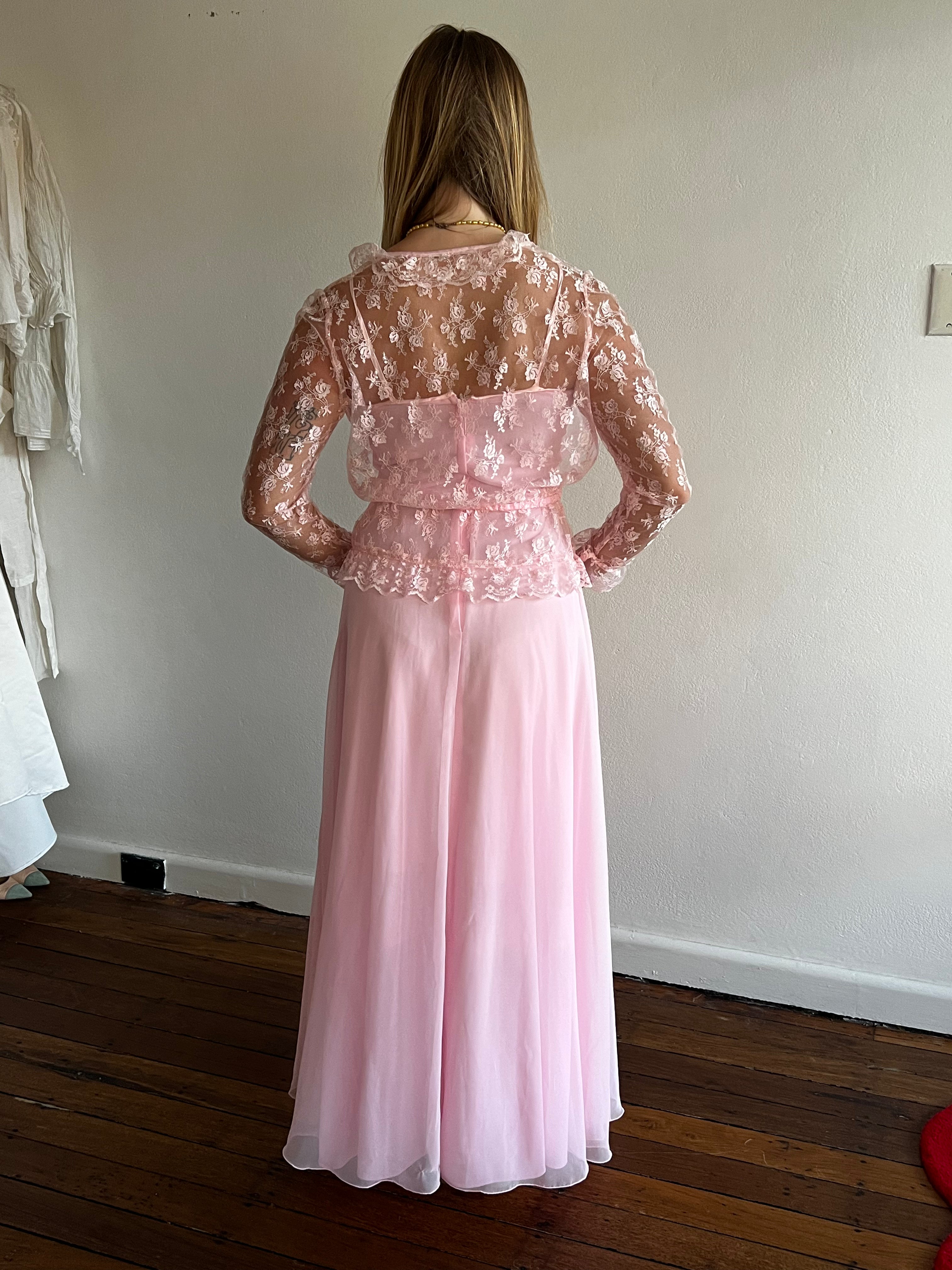 80s Pink Dress with Lace Bolero