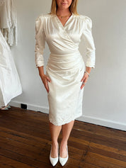 90s Asymmetrical Satin Appliqué Midi