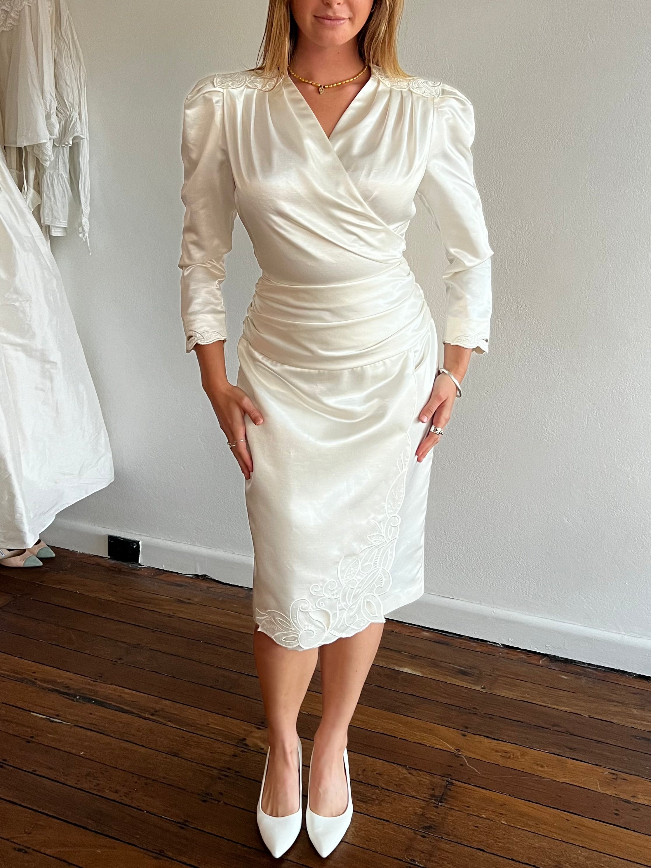 90s Asymmetrical Satin Appliqué Midi