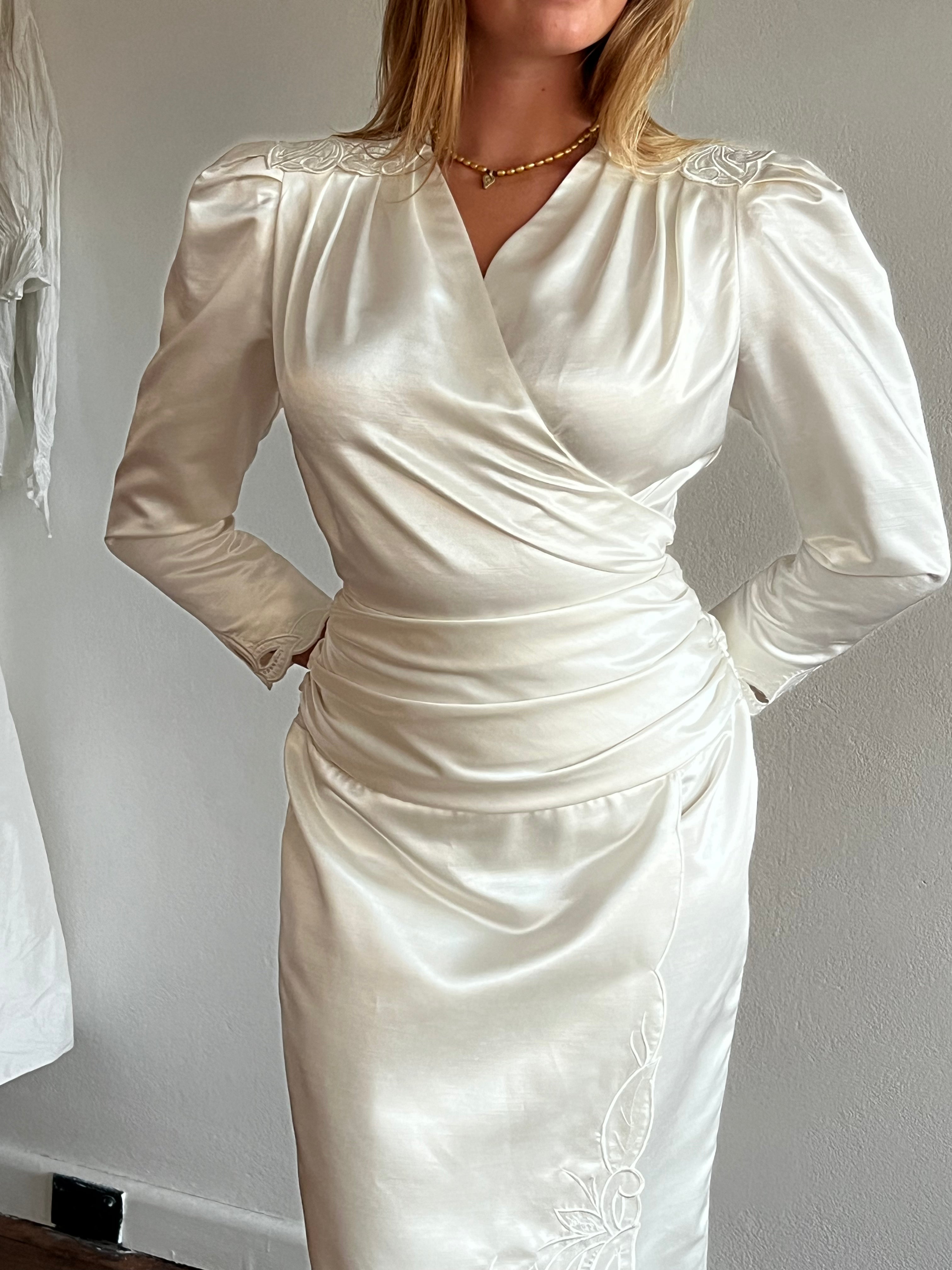 90s Asymmetrical Satin Appliqué Midi