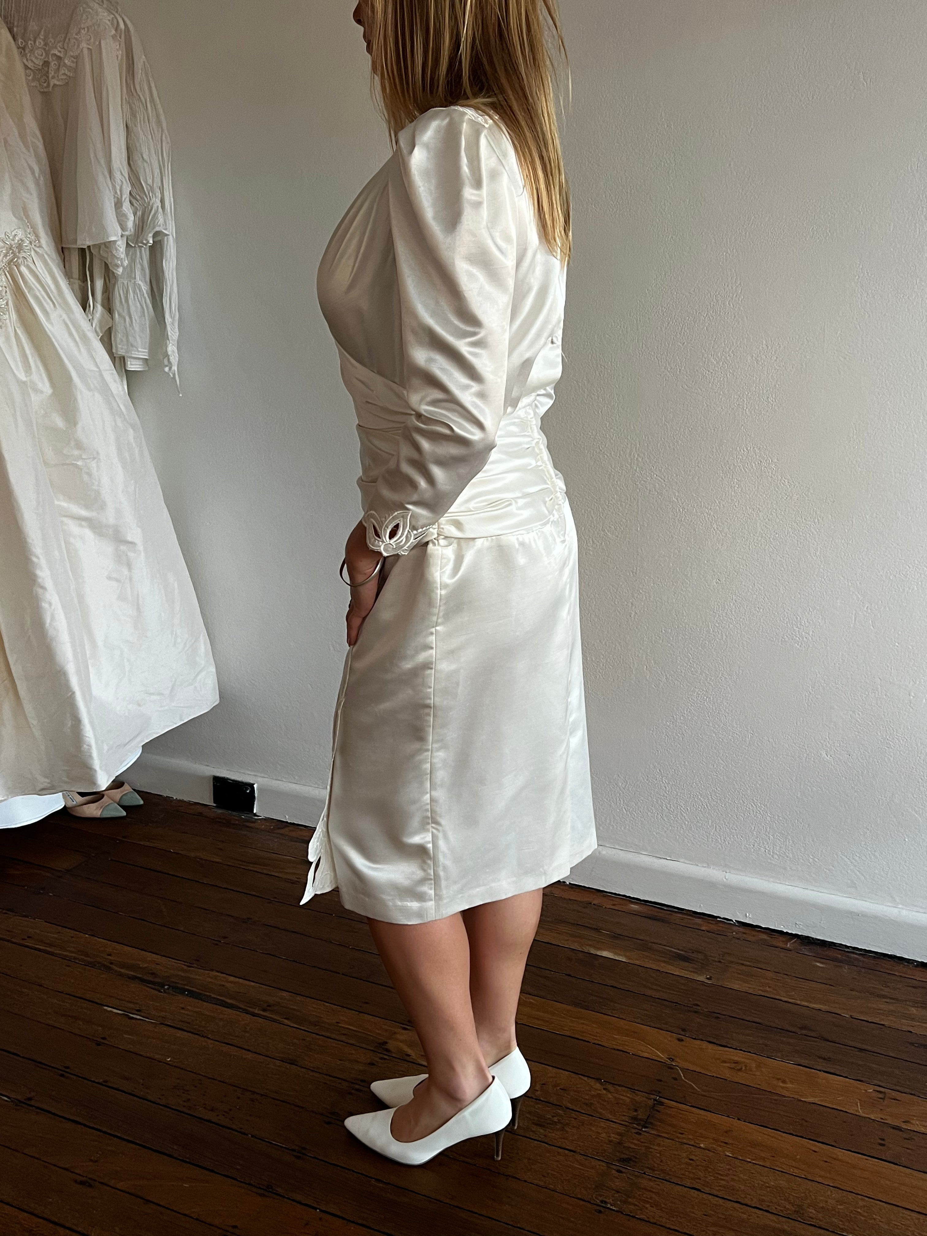 90s Asymmetrical Satin Appliqué Midi