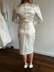 90s Asymmetrical Satin Appliqué Midi