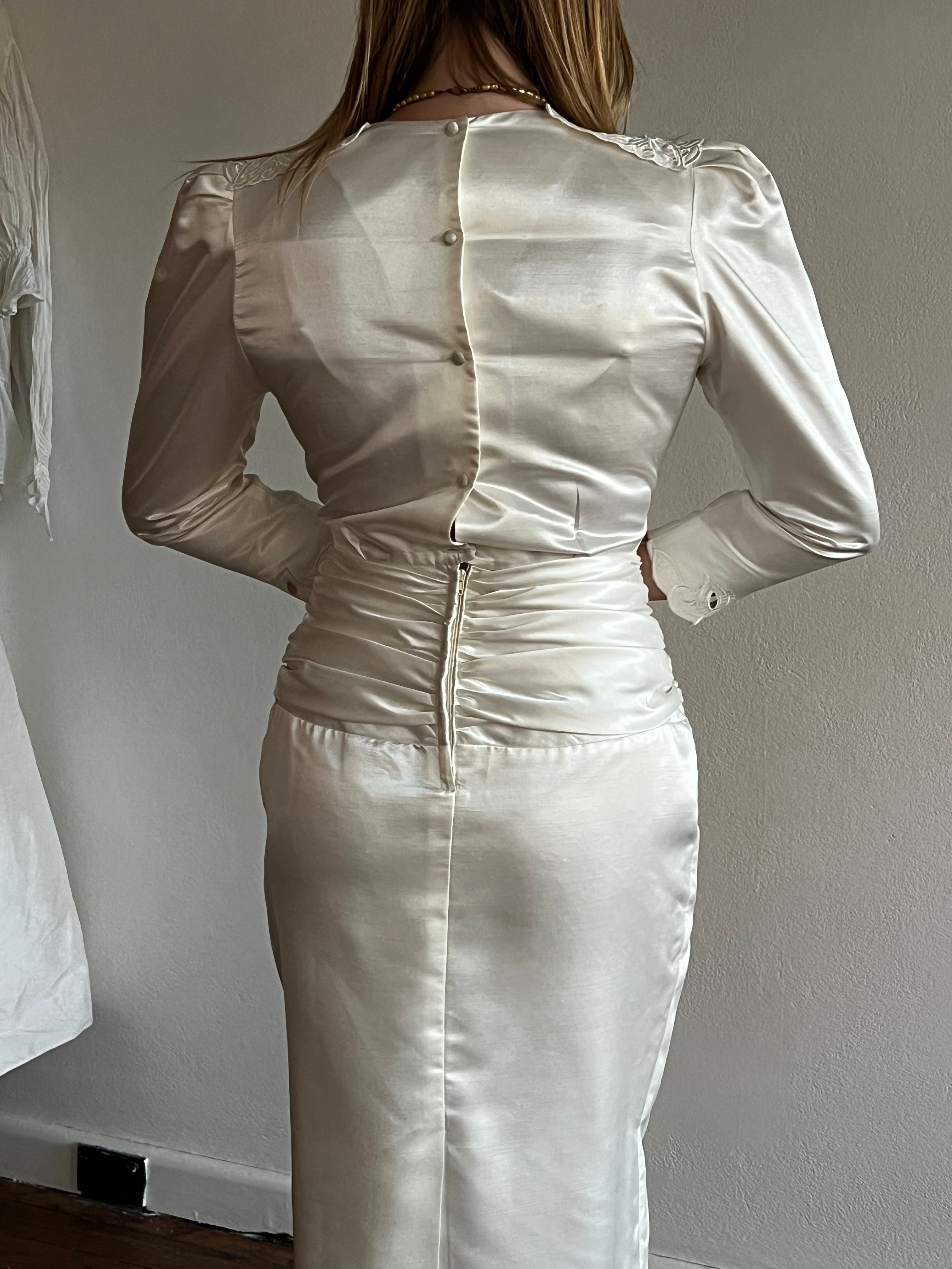 90s Asymmetrical Satin Appliqué Midi