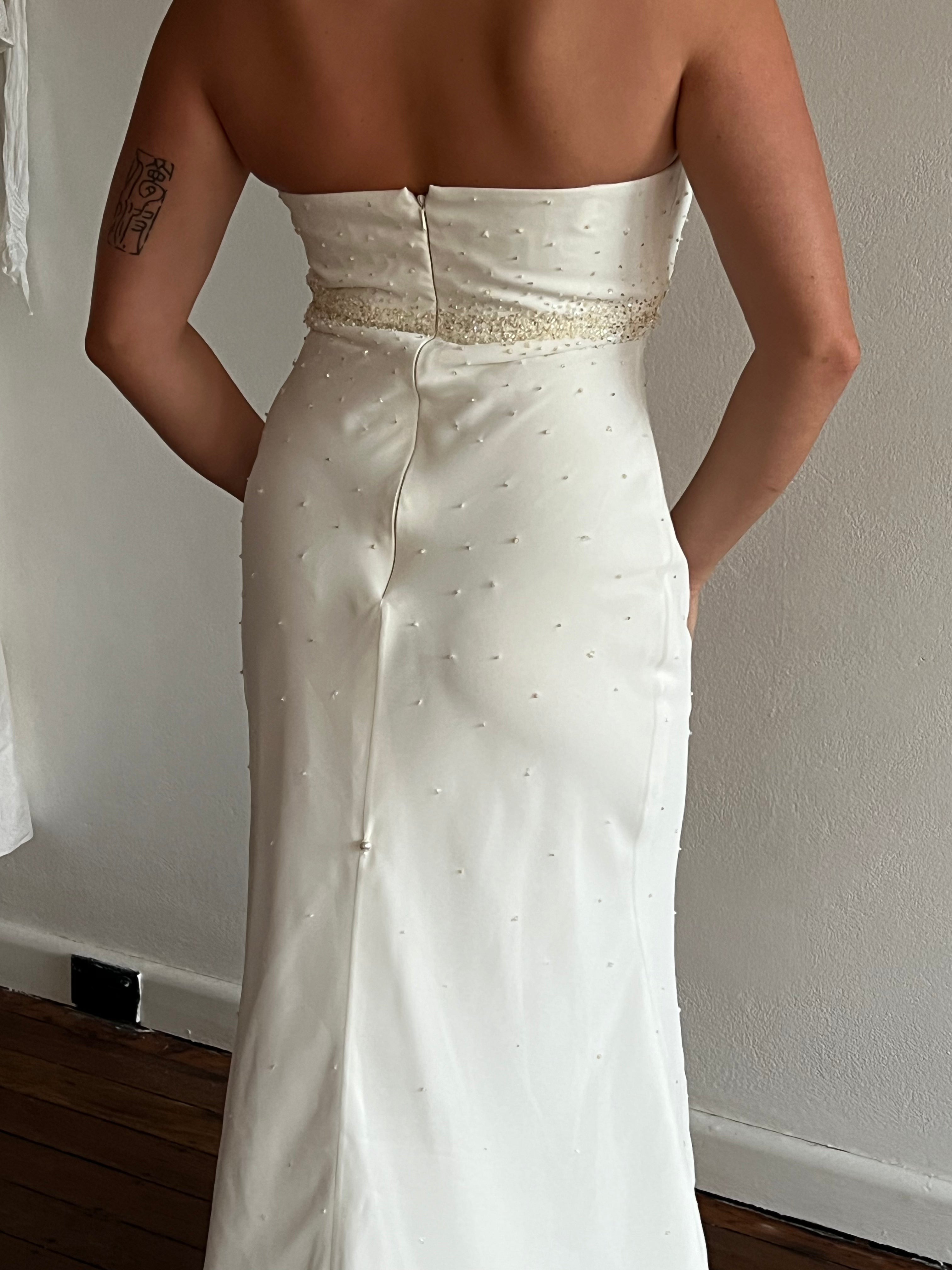 2000s Bella Donna Strapless Beaded Chiffon Mermaid Dress
