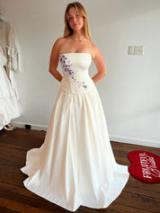 90s Lilac Floral Applique Strapless Satin Corset