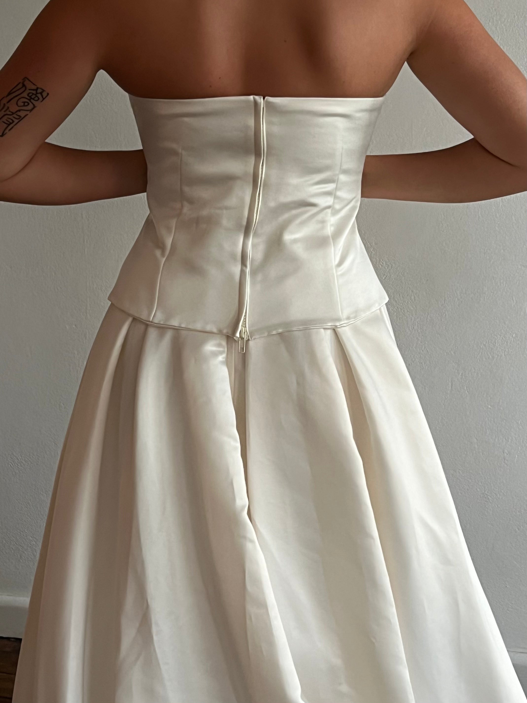 90s Lilac Floral Applique Strapless Satin Corset