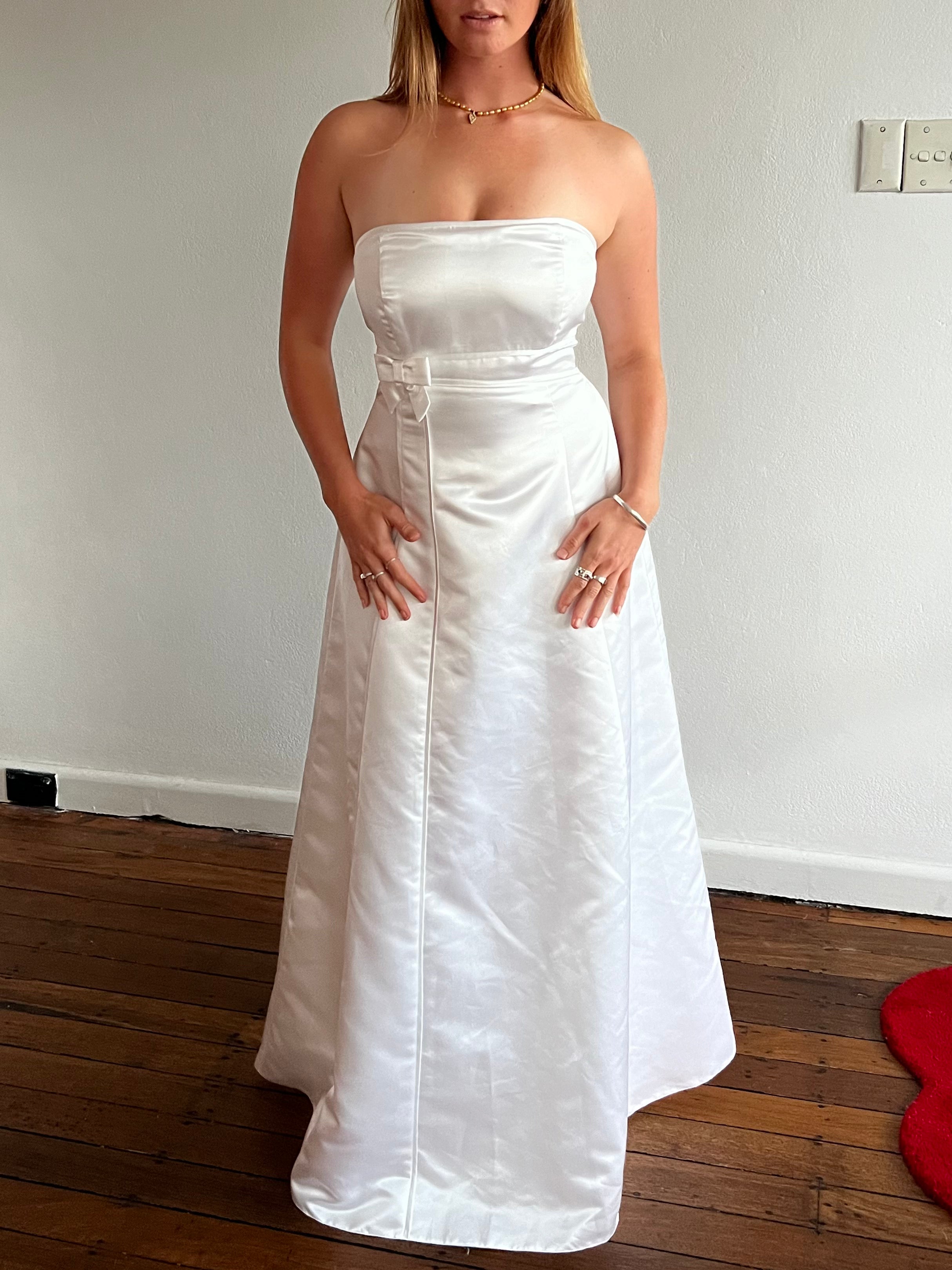 90s Strapless Satin Bow Detail Dress
