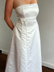 90s Strapless Satin Bow Detail Dress