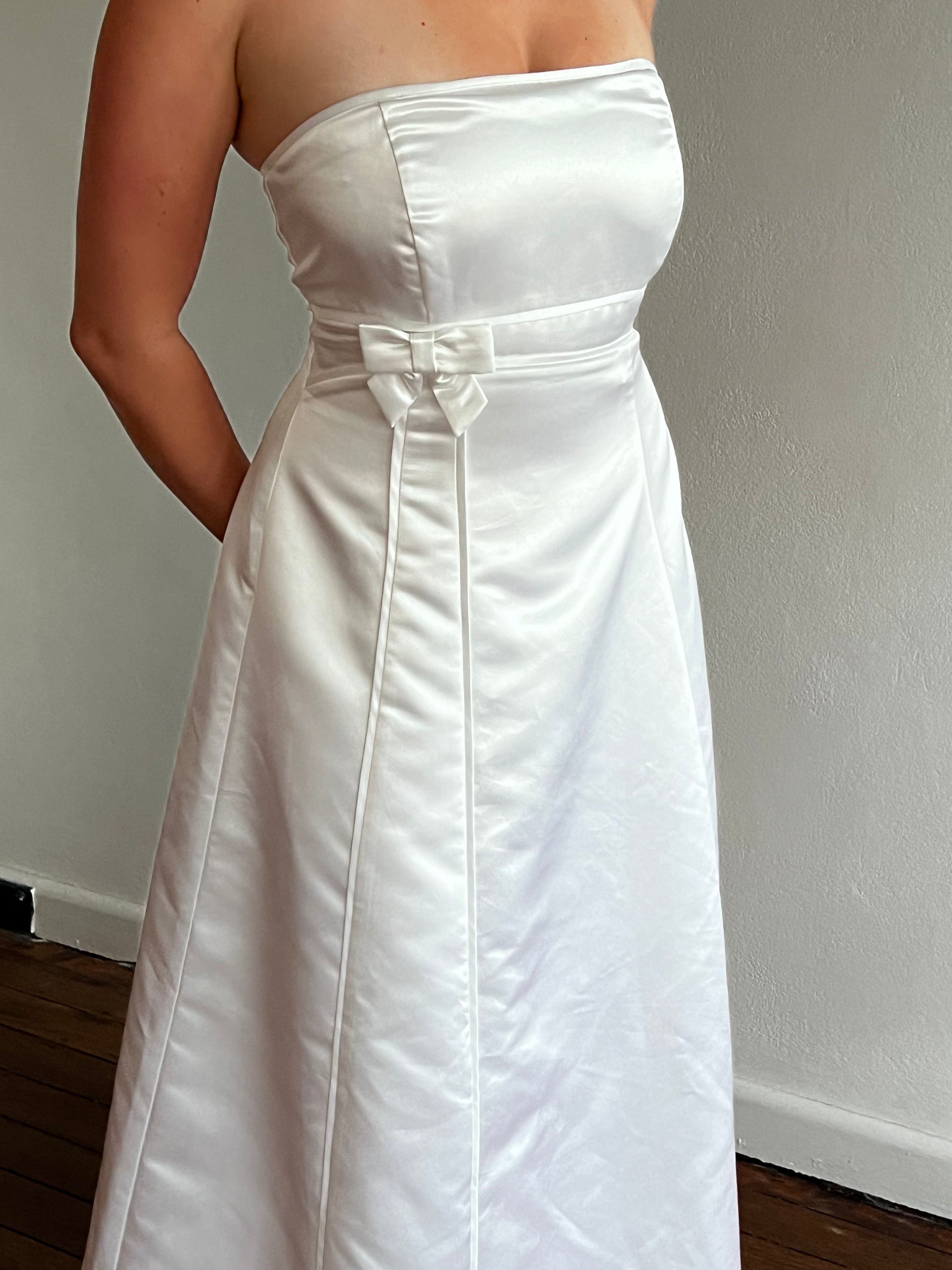 90s Strapless Satin Bow Detail Dress