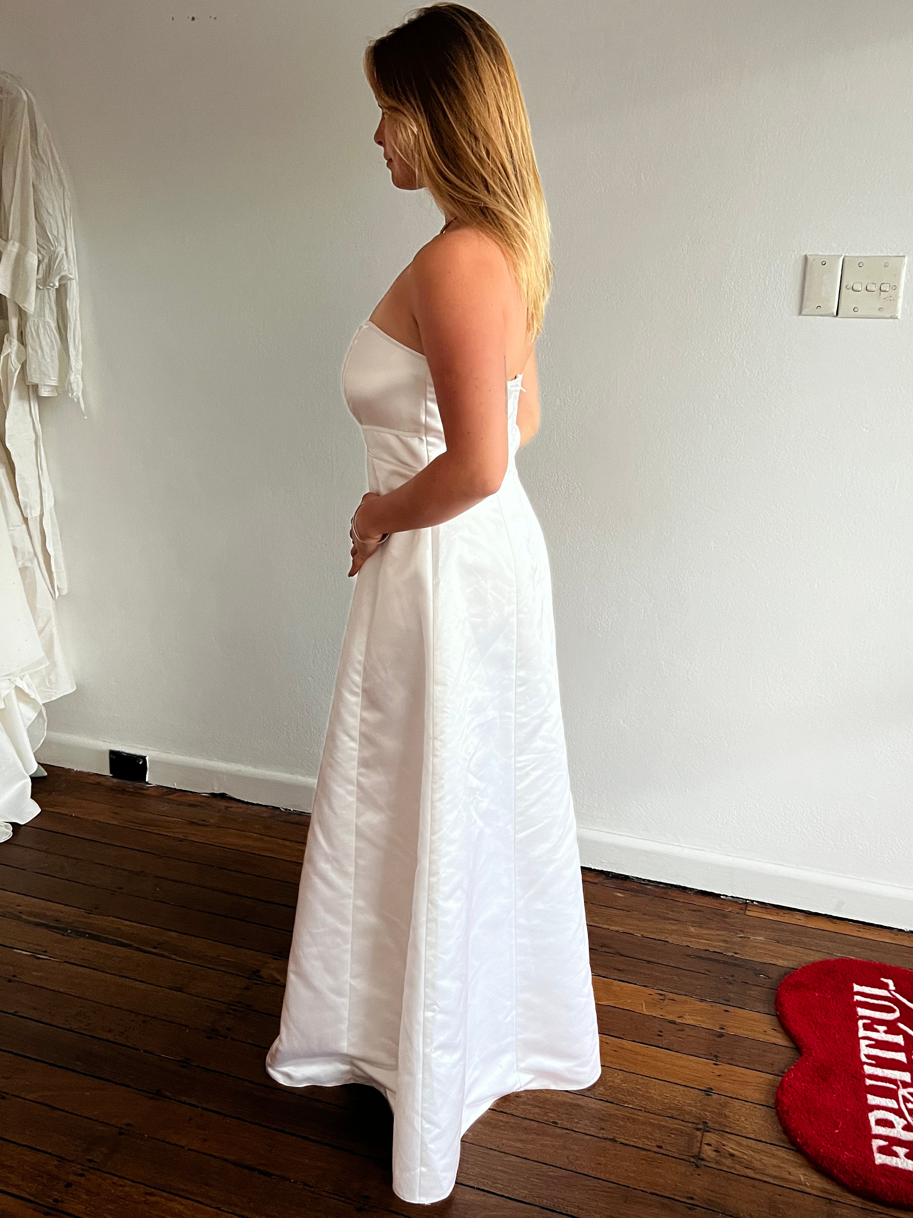 90s Strapless Satin Bow Detail Dress