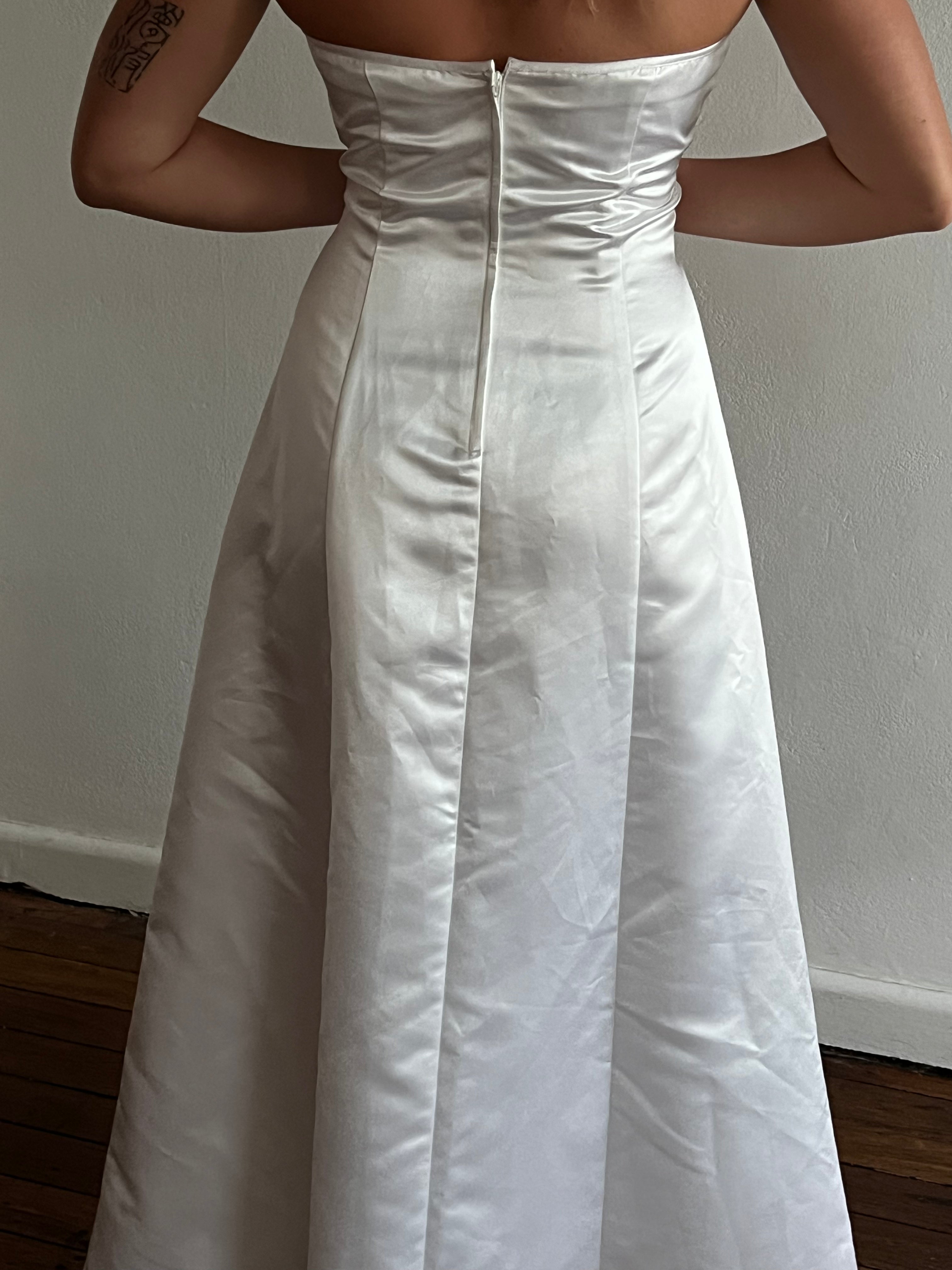 90s Strapless Satin Bow Detail Dress