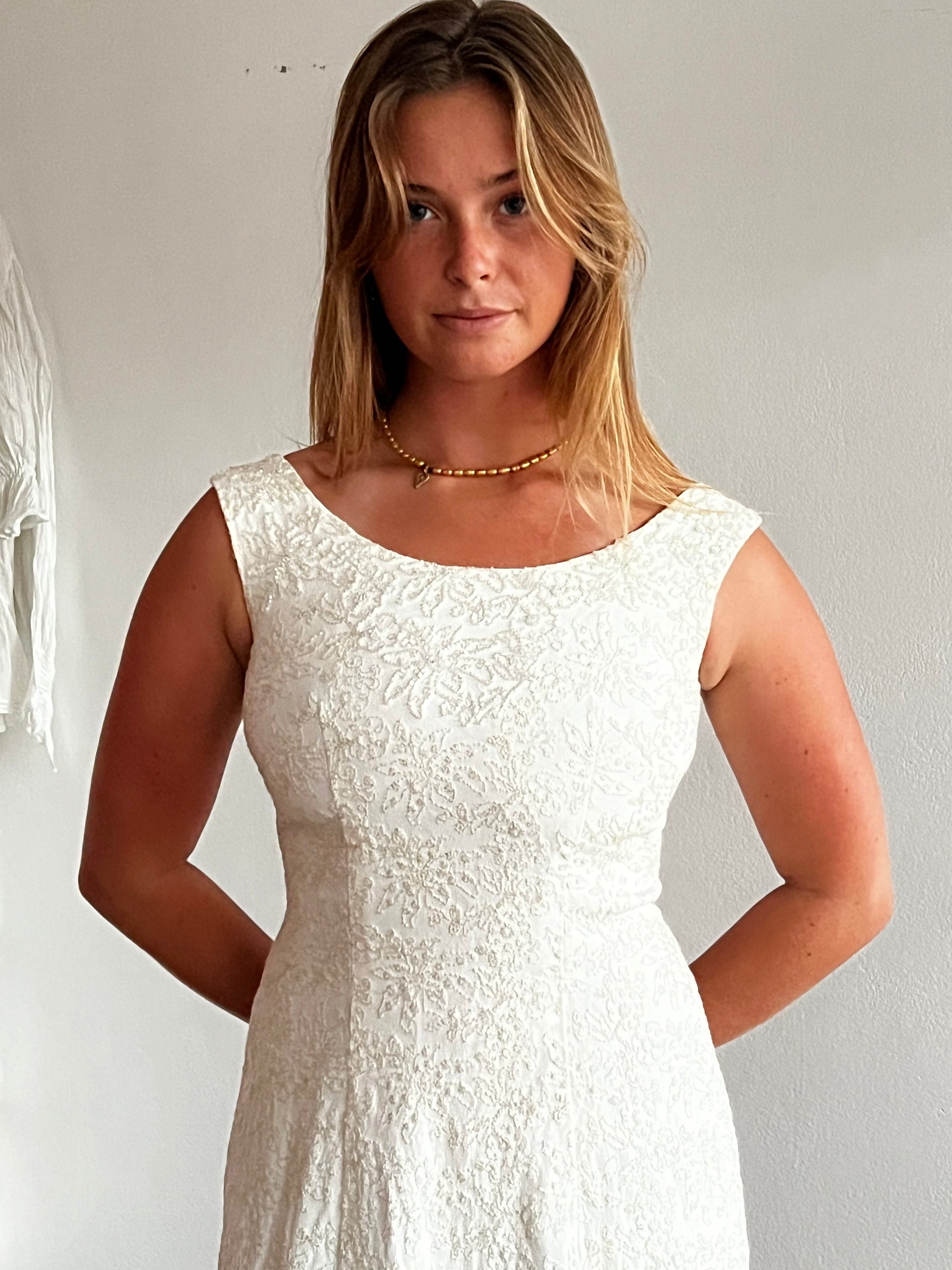 70s Beaded Embroidery Shift Dress