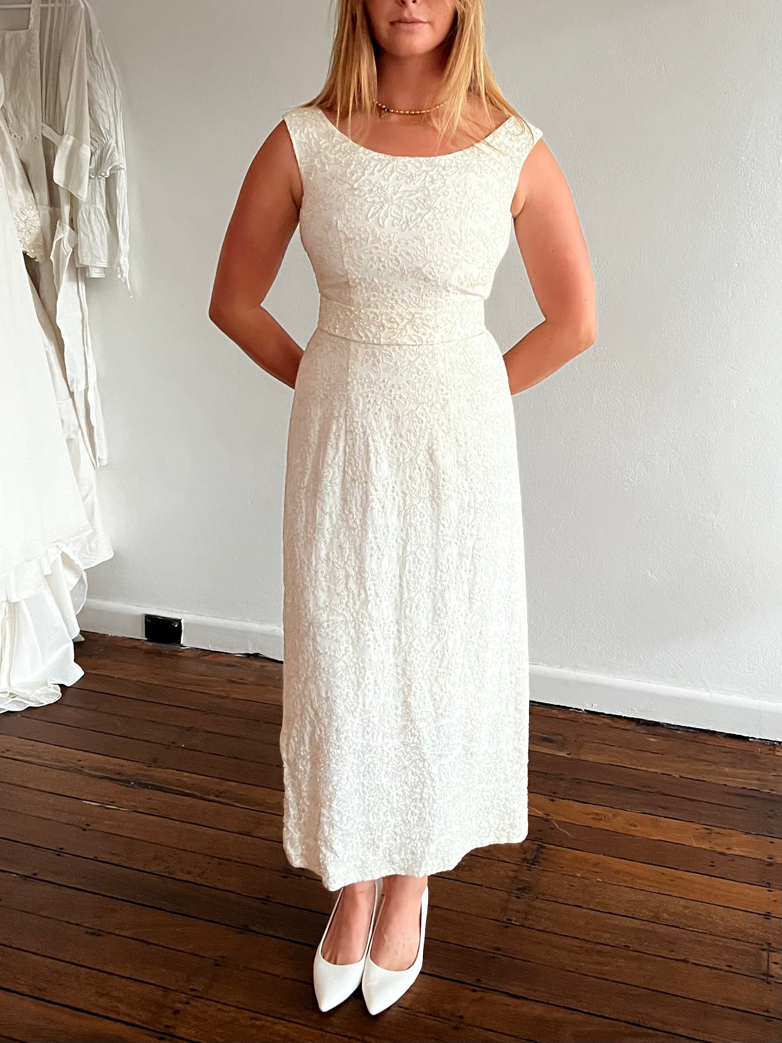 70s Beaded Embroidery Shift Dress