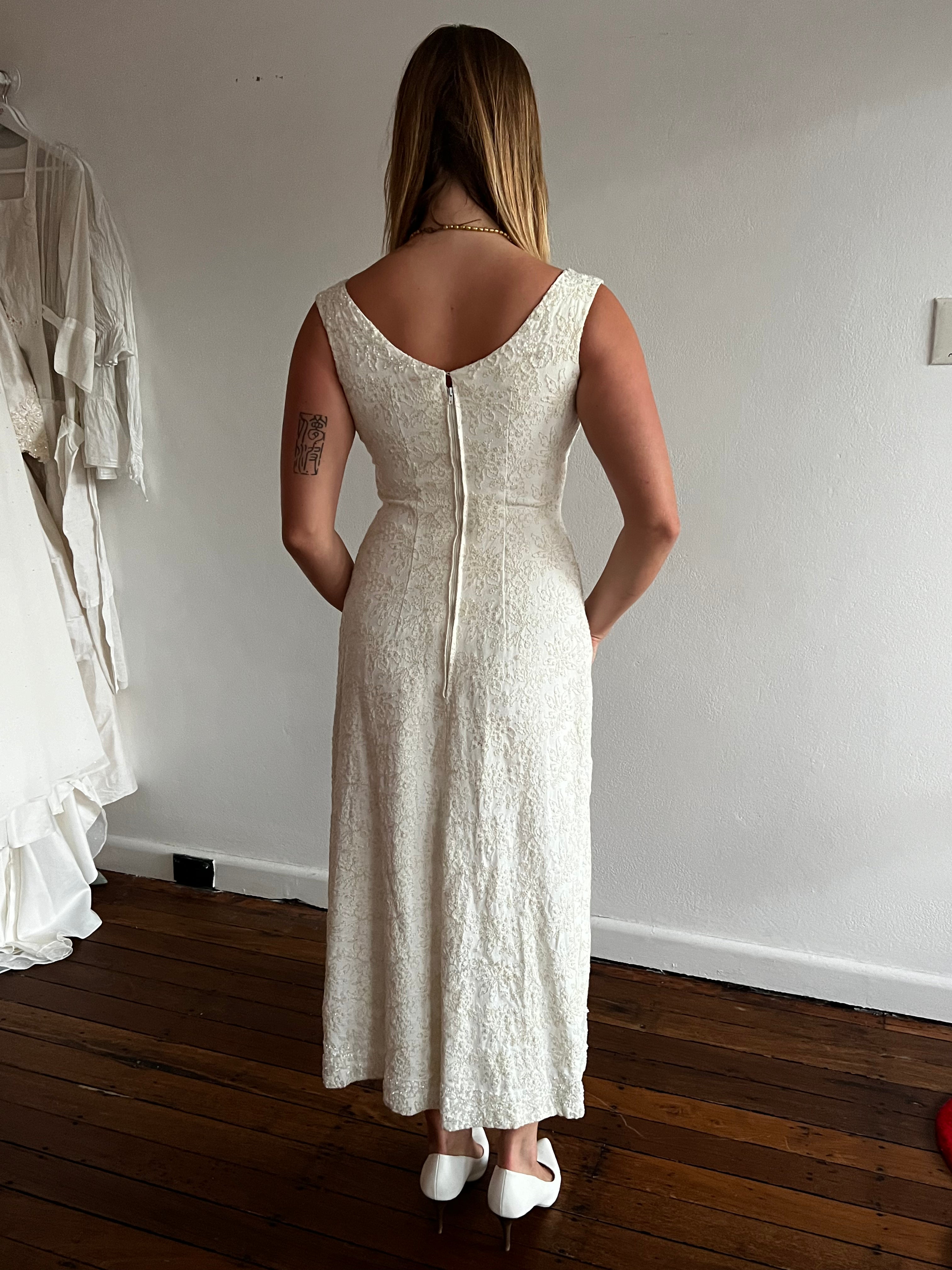 70s Beaded Embroidery Shift Dress