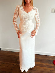 90s Beaded Lace Bodice Basque Waist Column Dress