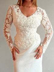 90s Beaded Lace Bodice Basque Waist Column Dress