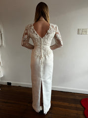 90s Beaded Lace Bodice Basque Waist Column Dress