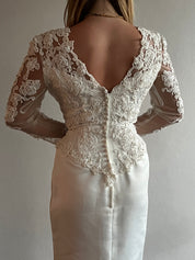 90s Beaded Lace Bodice Basque Waist Column Dress