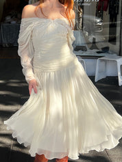 80s Chiffon Drop Waist Lace Empire Bust Midi