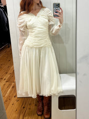 80s Chiffon Drop Waist Lace Empire Bust Midi