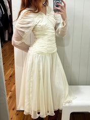 80s Chiffon Drop Waist Lace Empire Bust Midi