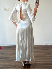 30s Silk Collared Flare Sleeve Dress