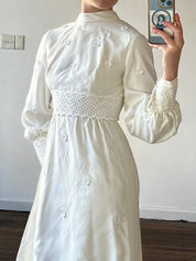 70s Daisy Lace Detail Panel Train Dress